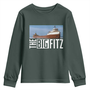 The Big Fitz Tribute Youth Sweatshirt SS Edmund Fitzgerald Freighter Design for Great Lakes History TS02 Dark Forest Green Print Your Wear