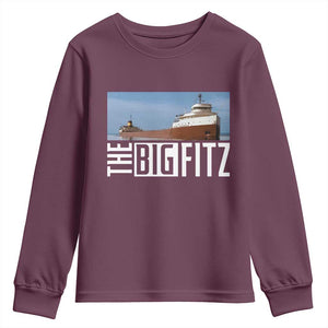 The Big Fitz Tribute Youth Sweatshirt SS Edmund Fitzgerald Freighter Design for Great Lakes History TS02 Maroon Print Your Wear