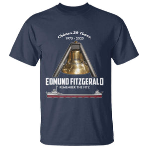 Edmund Fitzgerald 50th Anniversary Tribute T Shirt Chimes 29 Times 1975 2025 Memorial TS02 Navy Print Your Wear