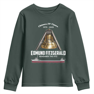 Edmund Fitzgerald 50th Anniversary Tribute Youth Sweatshirt Chimes 29 Times 1975 2025 Memorial TS02 Dark Forest Green Print Your Wear