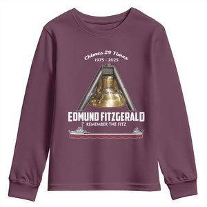 Edmund Fitzgerald 50th Anniversary Tribute Youth Sweatshirt Chimes 29 Times 1975 2025 Memorial TS02 Maroon Print Your Wear