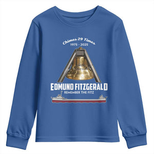 Edmund Fitzgerald 50th Anniversary Tribute Youth Sweatshirt Chimes 29 Times 1975 2025 Memorial TS02 Royal Blue Print Your Wear
