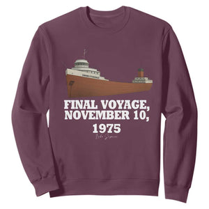SS Edmund Fitzgerald Final Voyage Tribute Sweatshirt November 10 1975 Lake Superior Memorial TS02 Maroon Print Your Wear
