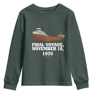 SS Edmund Fitzgerald Final Voyage Tribute Youth Sweatshirt November 10 1975 Lake Superior Memorial TS02 Dark Forest Green Print Your Wear