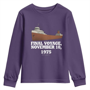 SS Edmund Fitzgerald Final Voyage Tribute Youth Sweatshirt November 10 1975 Lake Superior Memorial TS02 Purple Print Your Wear