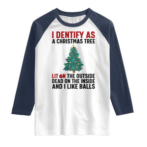 I Identify as a Christmas Tree Raglan Shirt Funny Lit and Dead Inside Holiday Humor TS02 White Navy Print Your Wear