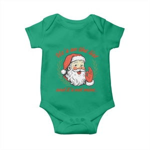 Funny Santa He is On the List Christmas Baby Onesie Sassy Retro Holiday Humor TS02 Irish Green Print Your Wear