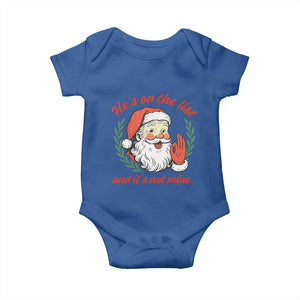 Funny Santa He is On the List Christmas Baby Onesie Sassy Retro Holiday Humor TS02 Royal Blue Print Your Wear