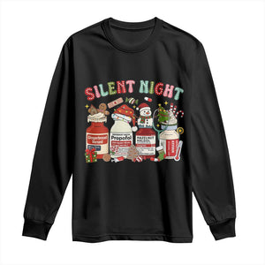 Funny Silent Night Nurse Christmas Long Sleeve Shirt Festive Meds and Holiday Medical Humor TS02 Black Print Your Wear