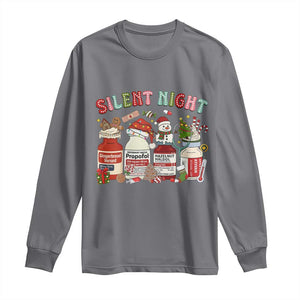 Funny Silent Night Nurse Christmas Long Sleeve Shirt Festive Meds and Holiday Medical Humor TS02 Charcoal Print Your Wear