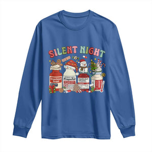 Funny Silent Night Nurse Christmas Long Sleeve Shirt Festive Meds and Holiday Medical Humor TS02 Royal Blue Print Your Wear