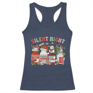 Funny Silent Night Nurse Christmas Racerback Tank Top Festive Meds and Holiday Medical Humor TS02 Navy Print Your Wear