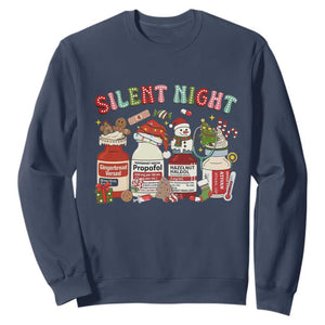 Funny Silent Night Nurse Christmas Sweatshirt Festive Meds and Holiday Medical Humor TS02 Navy Print Your Wear