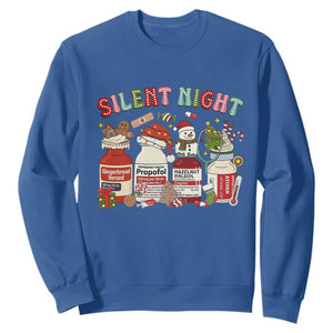 Funny Silent Night Nurse Christmas Sweatshirt Festive Meds and Holiday Medical Humor TS02 Royal Blue Print Your Wear