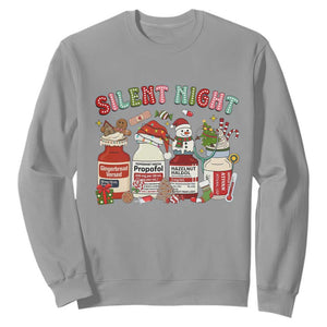 Funny Silent Night Nurse Christmas Sweatshirt Festive Meds and Holiday Medical Humor TS02 Sport Gray Print Your Wear