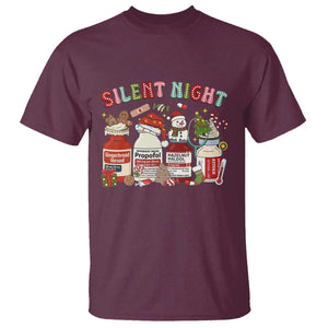 Funny Silent Night Nurse Christmas T Shirt Festive Meds and Holiday Medical Humor TS02 Maroon Print Your Wear