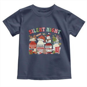 Funny Silent Night Nurse Christmas Toddler T Shirt Festive Meds and Holiday Medical Humor TS02 Navy Print Your Wear