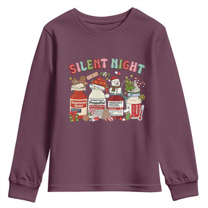 Funny Silent Night Nurse Christmas Youth Sweatshirt Festive Meds and Holiday Medical Humor TS02 Maroon Print Your Wear