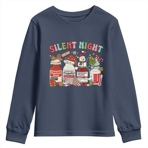 Funny Silent Night Nurse Christmas Youth Sweatshirt Festive Meds and Holiday Medical Humor TS02 Navy Print Your Wear
