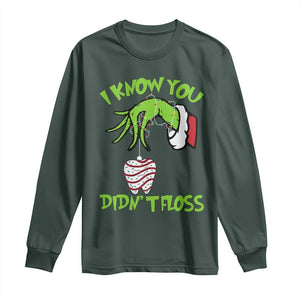 Funny Dental Christmas Long Sleeve Shirt I Know You Didnt Floss Dentist Holiday Humor TS02 Dark Forest Green Print Your Wear