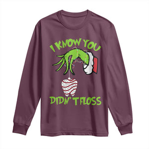 Funny Dental Christmas Long Sleeve Shirt I Know You Didnt Floss Dentist Holiday Humor TS02 Maroon Print Your Wear
