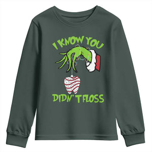Funny Dental Christmas Youth Sweatshirt I Know You Didnt Floss Dentist Holiday Humor TS02 Dark Forest Green Print Your Wear