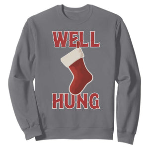 Funny Christmas Stocking Sweatshirt Well Hung Naughty Holiday Inappropriate Humor TS02 Charcoal Print Your Wear
