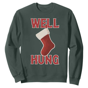 Funny Christmas Stocking Sweatshirt Well Hung Naughty Holiday Inappropriate Humor TS02 Dark Forest Green Print Your Wear
