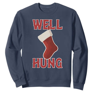 Funny Christmas Stocking Sweatshirt Well Hung Naughty Holiday Inappropriate Humor TS02 Navy Print Your Wear