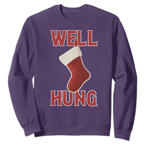 Funny Christmas Stocking Sweatshirt Well Hung Naughty Holiday Inappropriate Humor TS02 Purple Print Your Wear