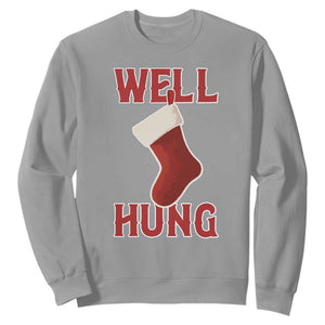 Funny Christmas Stocking Sweatshirt Well Hung Naughty Holiday Inappropriate Humor TS02 Sport Gray Print Your Wear