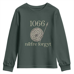 1066 Never Forget Youth Sweatshirt Battle of Hastings Old English Anglo Saxon Warrior Medieval Shield TS02 Dark Forest Green Print Your Wear