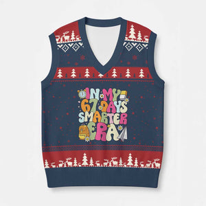 In My 67 Days Smarter Era V-Neck Knit Sweater Vest Cute Retro 6 7 Days of School Six Seven Meme TS02 Navy Red Print Your Wear