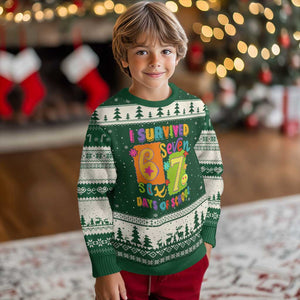 I Survived 67 Days of School Ugly Christmas Sweater Funny 6 7 Six Seven Chaos Survivor for Students Teachers TS02 Forest Green Beige Print Your Wear