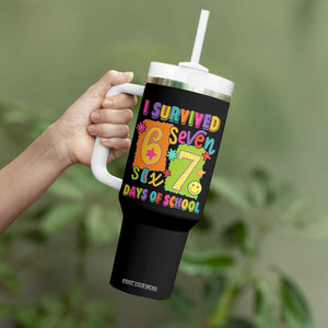 I Survived 67 Days of School Tumbler With Handle Funny 6 7 Six Seven Chaos Survivor for Students Teachers TS02 Print Your Wear