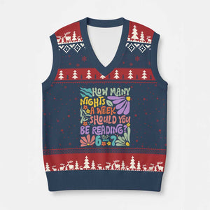 How Many Nights Should You Be Reading 6 7 V-Neck Knit Sweater Vest Retro Funny 67 Six Seven Meme Book Lover TS02 Navy Red Print Your Wear