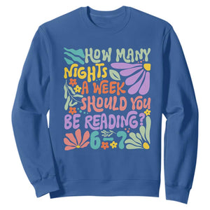 How Many Nights Should You Be Reading 6 7 Sweatshirt Retro Funny 67 Six Seven Meme Book Lover TS02 Royal Blue Print Your Wear