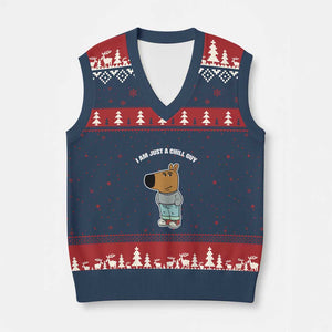 I Am Just A Chill Guy V-Neck Knit Sweater Vest Funny My New Character TS02 Navy Red Print Your Wear