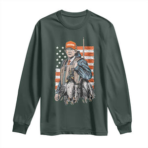 Trump Camo Duck Hunting Long Sleeve Shirt Hello Hunting Season US Flag TS02 Dark Forest Green Print Your Wear