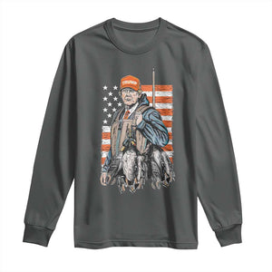 Trump Camo Duck Hunting Long Sleeve Shirt Hello Hunting Season US Flag TS02 Dark Heather Print Your Wear