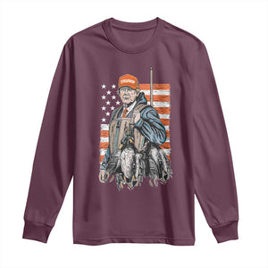 Trump Camo Duck Hunting Long Sleeve Shirt Hello Hunting Season US Flag TS02 Maroon Print Your Wear