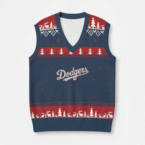 Vintage Retro Dodgers Name V-Neck Knit Sweater Vest Throwback Classic Style TS02 Navy Red Print Your Wear