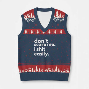 Funny Sarcastic Quote V-Neck Knit Sweater Vest Don't Scare Me I Shit Easily TS02 Navy Red Print Your Wear
