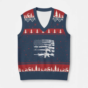 Machine Guns American Flag V-Neck Knit Sweater Vest For Gun Owner Lover 2A Retro Vintage TS02 Navy Red Print Your Wear