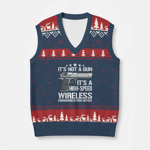 Funny Gun Lover V-Neck Knit Sweater Vest Its Not A Gun Its A High Speed Wireless Communication Device TS02 Navy Red Print Your Wear