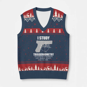 Funny Gun Owner V-Neck Knit Sweater Vest I Study Triggernometry I'm Good With Numbers 2nd Amendment Rights TS02 Navy Red Print Your Wear
