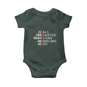 Funny Gun Owner Baby Onesie Faster Than Dialing 911 Bullet Diameter TS02 Print Your Wear