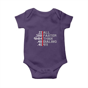 Funny Gun Owner Baby Onesie Faster Than Dialing 911 Bullet Diameter TS02 Purple Print Your Wear
