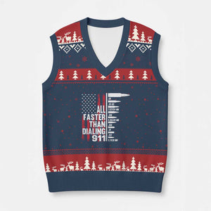 Funny Gun Lover V-Neck Knit Sweater Vest All Faster Than Dialing 911 Bullets American Flag TS02 Navy Red Print Your Wear