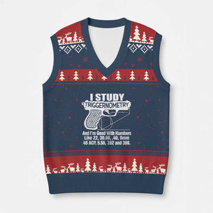 Funny Gun Lover V-Neck Knit Sweater Vest I Study Triggernometry Good With Numbers Guns Owner Enthusiast Gift TS02 Navy Red Print Your Wear